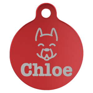 1″ Red Laserable Anodized Aluminum Round Pet Tag with Tab