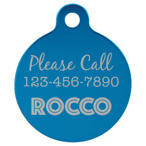 1 1/4″ Blue Laserable Anodized Aluminum Round Pet Tag with Tab