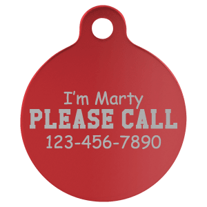1 1/4″ Red Laserable Anodized Aluminum Round Pet Tag with Tab