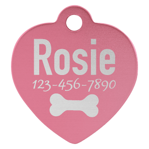1″ x 1″ Pink Laserable Anodized Aluminum Heart Pet Tag