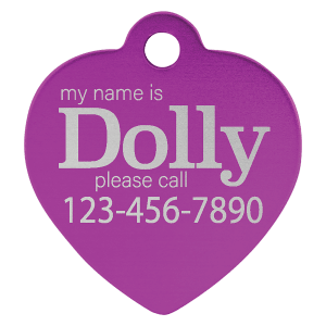 1″ x 1″ Purple Laserable Anodized Aluminum Heart Pet Tag