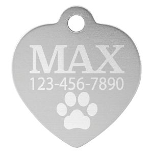 1″ x 1″ Silver Laserable Anodized Aluminum Heart Pet Tag