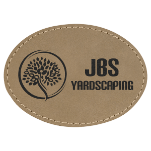 3 1/2″ x 2 1/2″ Light Brown Laserable Leatherette Oval Patch with Adhesive