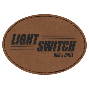 3 1/2″ x 2 1/2″ Dark Brown Laserable Leatherette Oval Patch with Adhesive