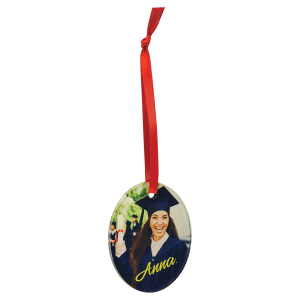 2 1/4″ x 3″ Oval Sublimatable Acrylic Ornament with Red Ribbon
