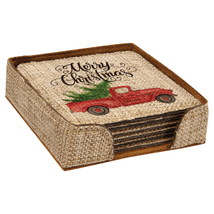 4″ x 4″ Sublimatable Burlap Square 6-Coaster Set