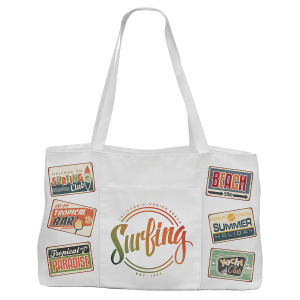 19″ x 12″ White Canvas Bag with 5″ Rawhide Laserable Leatherette Gusset