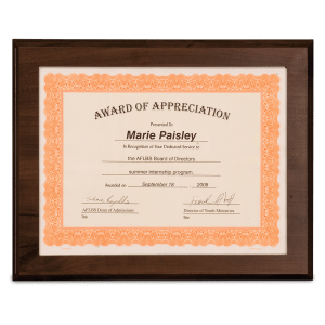 13″ x 10 1/2″ Cherry Finish Slide-In Frame Plaque with 11″ x 8 1/2″ Window