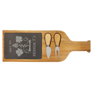 17 1/2″ x 6″ Acacia Wood/Slate Serving Board with Two Tools