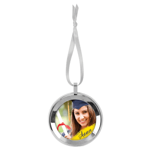 3″ Diameter Silver Metal Ornament with White Ribbon