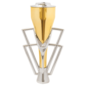 7 1/2″ Silver/Gold Plastic Cup with Lid (Silver Holder, Gold Cup, Silver Lid)