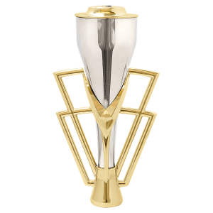 7 1/2″ Gold/Silver Plastic Cup with Lid (Gold Holder, Silver Cup, Gold Lid)
