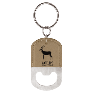 Oval Light Brown Laserable Leatherette Bottle Opener Keychain