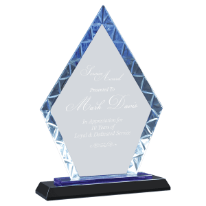 9″ Clear Diamond Accent Glass on Blue & Black Reflective Base