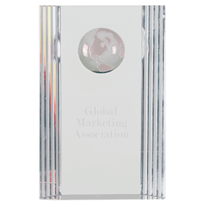 6 1/2″ Clear Crystal Rectangle with Globe Etching