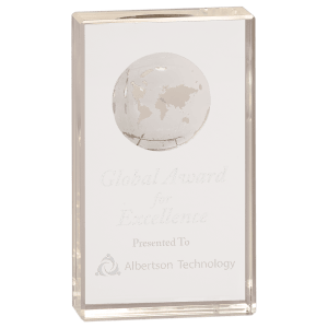 6″ Clear Crystal Rectangle with Globe Etching