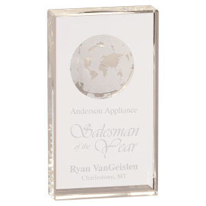 7″ Clear Crystal Rectangle with Globe Etching