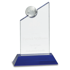 8 1/4″ Clear Crystal with Inset Crystal Globe and Blue Base