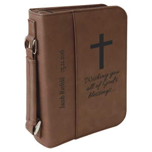 6 3/4″ x 9 1/4″ Dark Brown Leatherette Book/Bible Cover with Handle & Zipper