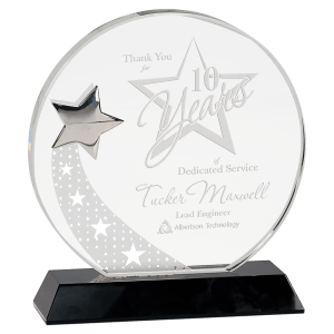 7 1/4″ Round Crystal with Silver Star on Black Pedestal Base