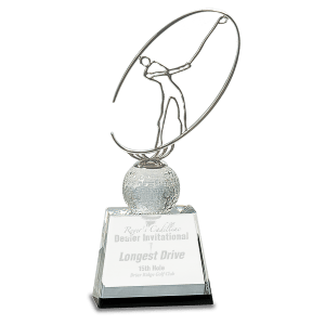 10″ Clear/Black Crystal Golf Award with Silver Metal Oval Figure