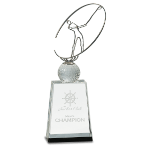 12″ Clear/Black Crystal Golf Award with Silver Metal Oval Figure