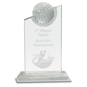 8″ Clear Crystal with Inset Crystal Golf Ball on Clear Base