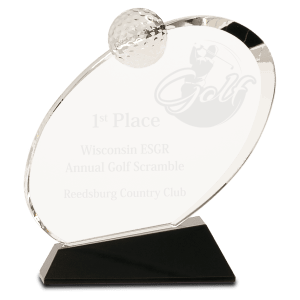 6 1/2″ Clear Crystal Oblong Golf Award on Black Crystal Base