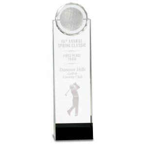 11 1/4″ Clear/Black Crystal Standup with 3D Golfer