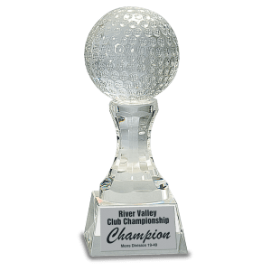 7 3/4″ Crystal Golf Ball on Clear Pedestal Base
