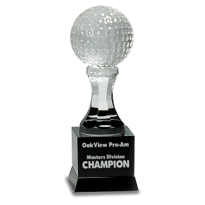 9″ Crystal Golf Ball on Black Pedestal Base