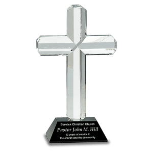 8 1/2″ Crystal Cross on Black Pedestal Base