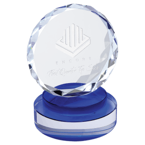 5″ Round Facet Crystal on Blue & Clear Round Base