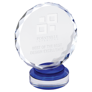 7″ Round Facet Crystal on Blue & Clear Round Base