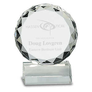 5 1/4″ Round Facet Crystal on Clear Pedestal Base