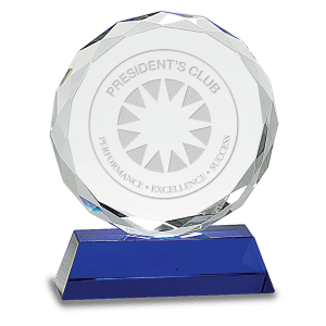 6″ Round Facet Crystal on Blue Pedestal Base