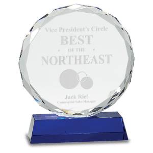 7″ Round Facet Crystal on Blue Pedestal Base