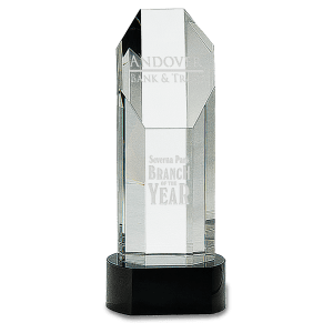 9 3/4″ Octagon Slant-Top Crystal on Black Pedestal Base