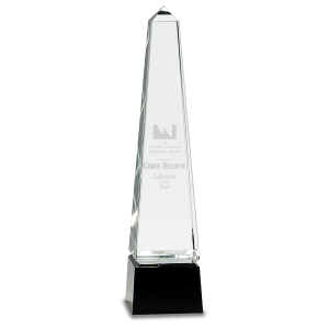 12″ Obelisk Crystal on Black Pedestal Base