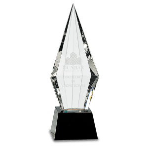 9 1/2″ Obelisk Facet Crystal on Black Pedestal Base