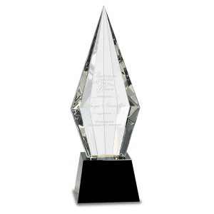 11″ Obelisk Facet Crystal on Black Pedestal Base