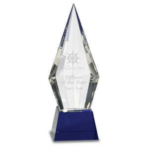 9 1/2″ Obelisk Facet Crystal on Blue Pedestal Base