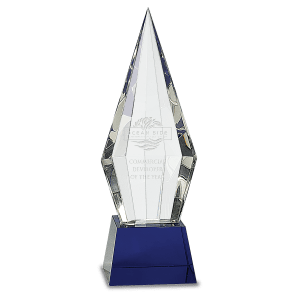 11″ Obelisk Facet Crystal on Blue Pedestal Base