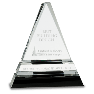 6 1/2″ Clear Crystal Triangle on Black Crystal Pedestal Base