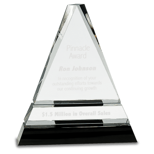 7 3/4″ Clear Crystal Triangle on Black Crystal Pedestal Base