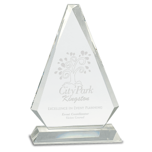 9 1/4″ Clear Crystal Triangle on Clear Pedestal Base