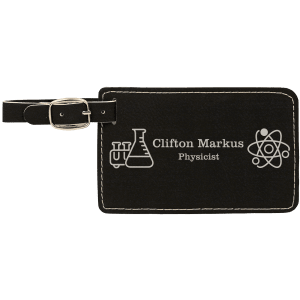 4 1/4″ x 2 3/4″ Black/Silver Laserable Leatherette Luggage Tag