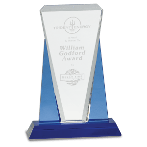 7″ x 10″ Blue/Clear Wedge Crystal on Blue Pedestal Base