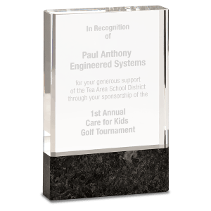 4″ x 6″ Clear Fusion Crystal Award with Genuine Black Marble