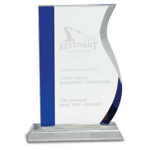 8 1/4″ Blue Edge Crystal Wave on Clear Base
